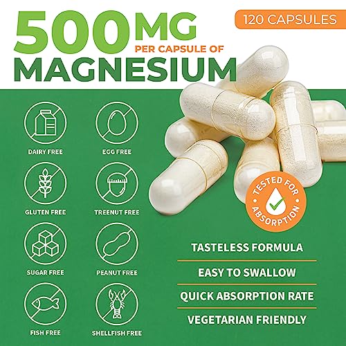 ForestLeaf Magnesium Complex 500mg - Magnesium 500mg Capsules - Magnesium Supplement 500 mg - Magnesium for Sleep, Magnesium for Constipation - Magnesium Supplement for Women (120 Ct)