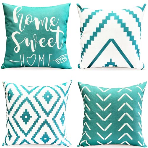 Decorative Throw Pillow Covers 18x18 Inch Orange Pillow Covers for Couch Sofa Living Room Bedroom car,Farmhouse Outdoor Throw Pillow Cover,Modern Geometric Linen Square Throw Pillow Case Set of 4