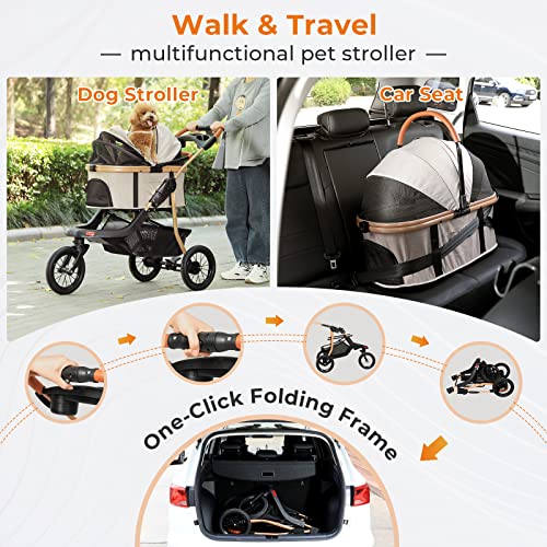 Pet Stroller, Premium 3-in-1 Large Dog Strollers for Cats/Dogs with Detachable Carrier, Zipperless Dual Entry, Foldable Jogging Travel, Rubber Tires, 3-Wheel