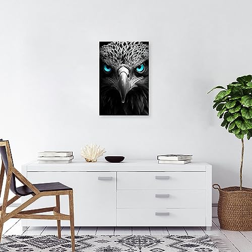 DOARTDO Eagle Canvas Wall Art Animal Pictures Wall Decor Black and White Eagle Blue Eyes Painting Print Large Living Room Decor Frame (12.00" x 18.00", Eagle - 4)