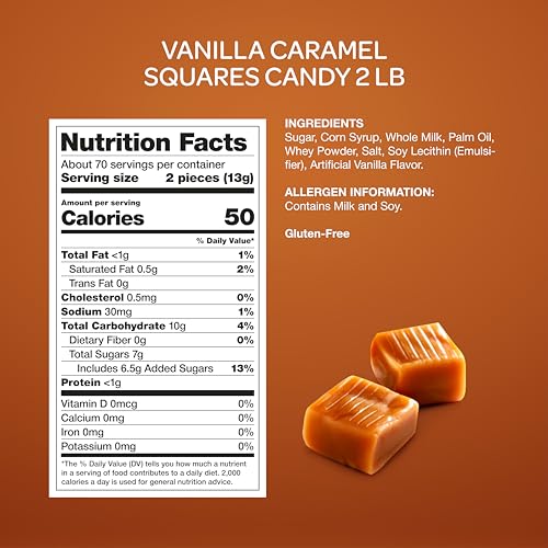 Caramel Cubes Candy - 2 Pound Bulk Pack (About 135 Count) - Classic Creamy Squares - Individually Wrapped