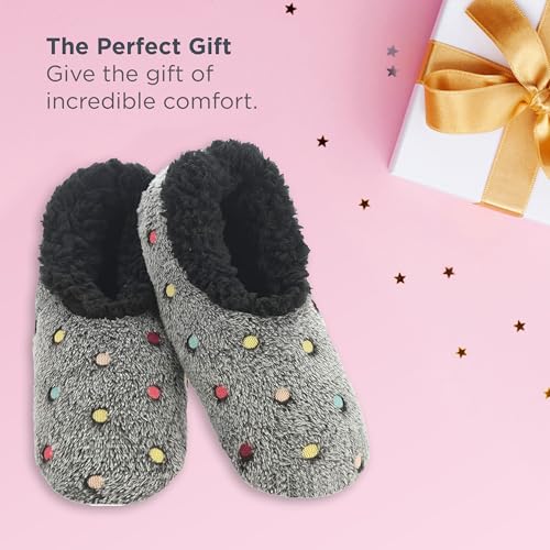Snoozies Slippers for Women | Lotsa Dots Colorful Cozy Sherpa Slipper Socks | Womens House Slippers | Cozy Slippers for Women | Fuzzy Slippers | Black | Small