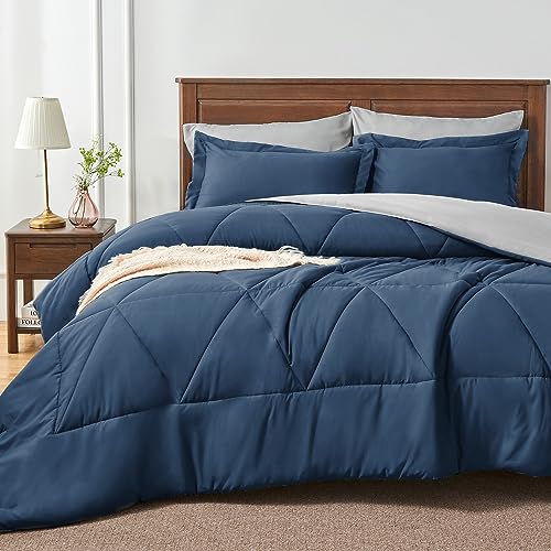 BEDELITE Twin Comforter Set 5 Pieces Bed in A Bag - Soft Microfiber Reversible Beige Bed Set with Comforters, Sheets, Pillowcase & Sham, Cozy Luxury Bedding Sets for All Season