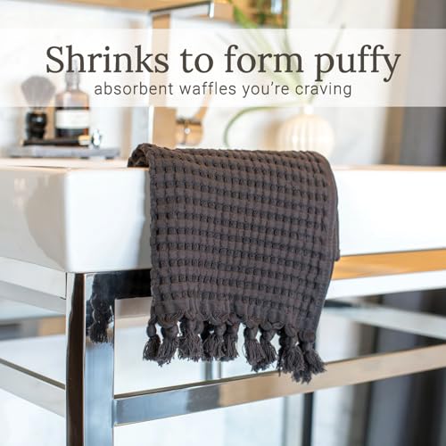 GILDEN TREE Decorative Waffle Hand Towels for Bathroom, 20x35 Large, Quick Drying Fingertip Towel, 2 Pack, Modern Style (Faded Black)