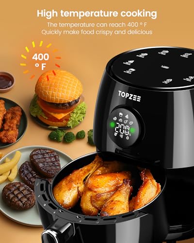 Small Compact Air Fryer, 2.1QT, 4-in-1 Small Mini Airfryer, Bake, Roast, Reheat, 98% Less Oil, Adjustable Temperature Control w/ 60min Timer, Quiet, Nonstick & Dishwasher Safe Basket, BPA-Free, Black