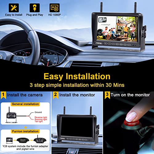 RV Backup Camera Wireless Plug and Play: Pre-Wired for Furrion System Recording Wide View Rear View Camera Clear Night Vision HD 1080P 7'' Touch Key Monitor for Trailer Camper Motorhome Yakry Y27-N