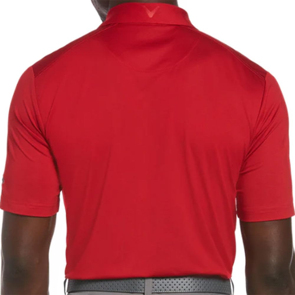 Callaway Men's Micro Hex Golf Performance Polo Shirt with Sun Protection, Solid Stretch Fabric, Tango Red, X-Large