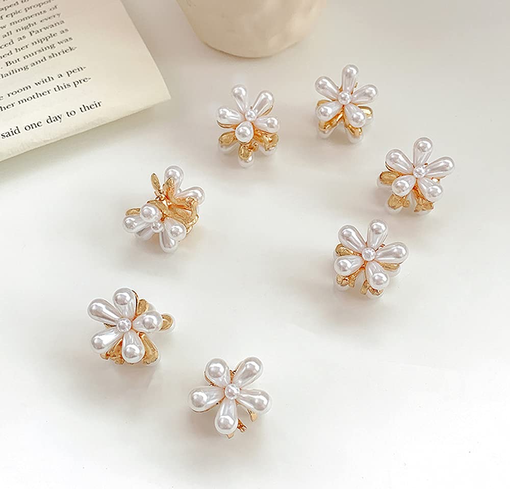 10 Pcs Small Mini Pearl Claw Clips with Flower Design, Sweet Artificial Bangs Clips Decorative Hair Accessories for Women Girls