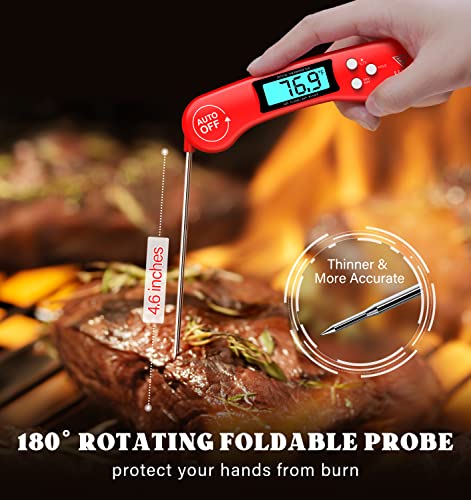 DOQAUS Digital Meat Thermometer, Instant Read Food Thermometer for Cooking, Kitchen Probe with Backlit & Reversible Display, Cooking Temperature Probe for Turkey, Grill, BBQ, Baking, Bread, Candy