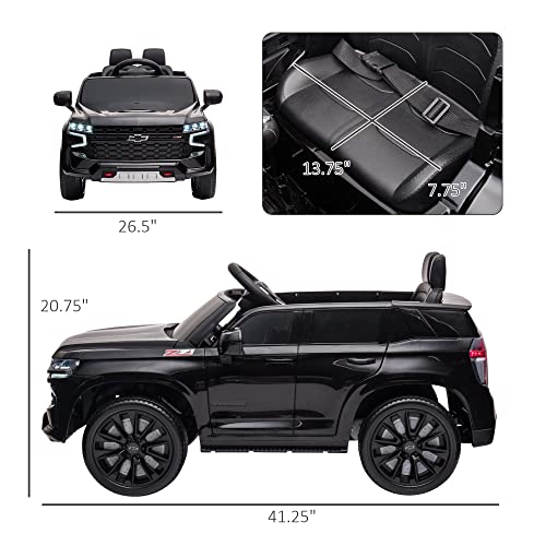 Aosom Chevrolet Tahoe Licensed Kids Ride on Car, 12V Battery Powered Kids Electric Car with Remote Control, 4-Wheeler Suspension, Music, Lights, Horn, for Ages 3-6 Years Old, Black