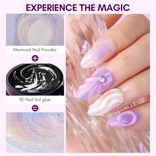 Makartt 3D Nail Foil Glue, 2pcs 8ml Nail Glue Foil Transfer Gel Foil Adhesive Glue for Nail Foil Sheets, Nail Foil Kit for Linear/Shell/Ripple Design Manicure Salon DIY UV Lamp Required