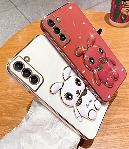 for Samsung A13 5G/A04S Case 3D Cute Cartoon Hidden Rabbit Kickstand Design for Women Girls,Luxury Plating Glitter Soft Silicone Girly Phone Case with Camera Protection Cover for Galaxy A13 Pink