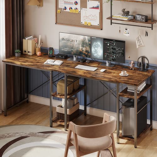 Bestier L Shaped Desk with Shelves 86 Inch Reversible Corner Computer Desk or 2 Person Long Table for Home Office Large Gaming Writing Storage Workstation P2 Board with 3 Cable Holes, Black