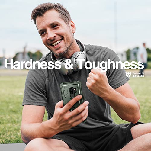 Dexnor for Samsung Galaxy S9+ Plus Case, [Built in Screen Protector and Kickstand] Heavy Duty Military Grade Protection Shockproof Protective Cover for Samsung Galaxy S9 Plus Army Green