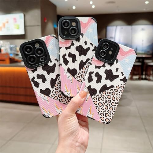 YKCZL Compatible for iPhone 14 Pro Max Phone Case,Cute Leather Leopard and Black Flash Splicing Patter,Soft TPU Full Camera Lens Protective Shock Women Protection Cover for iPhone 14 Pro Max-Black