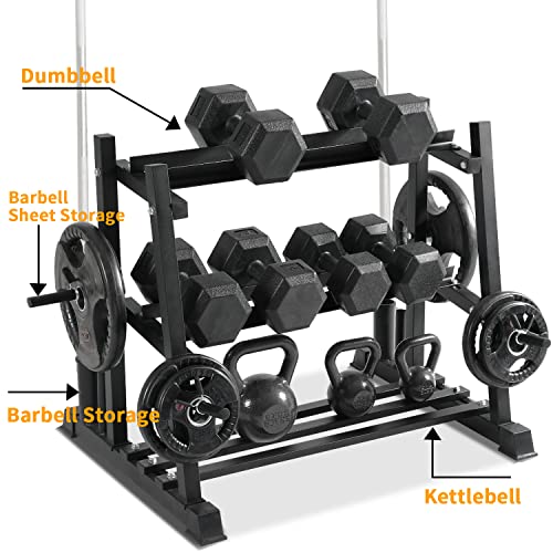 Dumbbell Rack, Bongkim Dumbbell Set with Rack Stand, Dumbbells Weights Rack for Home Gym, Weight Rack for Dumbbells, Kettlebells, and Weight Plates 1100LBS