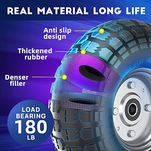 Winisok 4.10/3.50-4 Tire Wheels Flat Free, 10" Heavy Duty Solid Replacement Tires with 5/8’’ Bearings for Wagon, Wheelbarrow, Hand Truck, Generators (2 Pack)