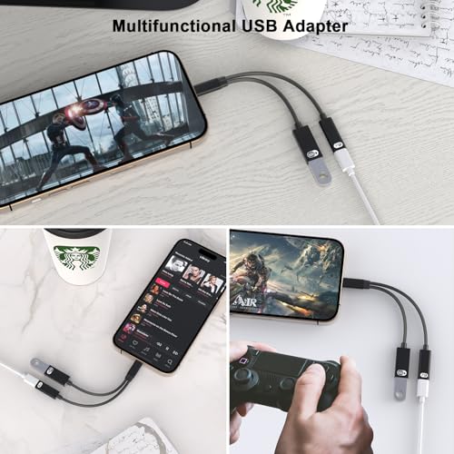 FUHAYA USB C to USB OTG Adapter and Charger Cable, 2-in-1 USB Type C to Female USB 3.0 OTG Adapter with PD 60W Fast Charging Port for iPhone 15/15 Plus/15 Pro/15 Pro Max, iPad Pro, Galaxy S24/S23/S22