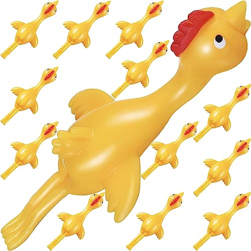 Jishi Chicken Finger Slingshot 12-Pack Flying Rubber Chickens Sling Shot Toys Bulk, Silly Novelty Party Favors, Funny Gag Gifts for Kids Teens Adults, Easter Christmas Birthday Goodie Bag Stuffers