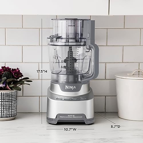 Ninja BN601 Professional Plus Food Processor, 1000 Peak Watts, 4 Functions for Chopping, Slicing, Purees & Dough with 9-Cup Processor Bowl, 3 Blades, Food Chute & Pusher, Silver