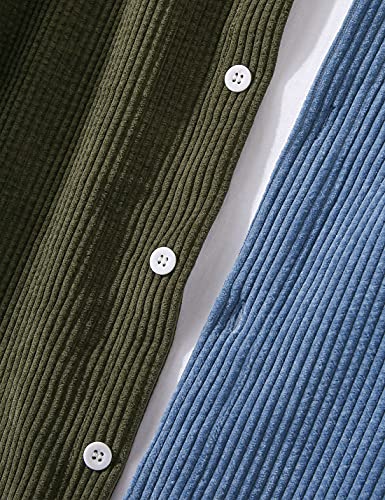 UANEO Mens Shacket Patchwork Long Sleeve Button Down Corduroy Shirts for Men (ArmyGreen-S)