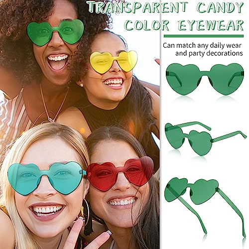 Colrea 12 Pairs Heart Sunglasses for Women Men, Trendy Heart Shaped Rimless Transparent Sunglasses, Colorful Frameeless Heart Glasses, Bachelorette Party Favors