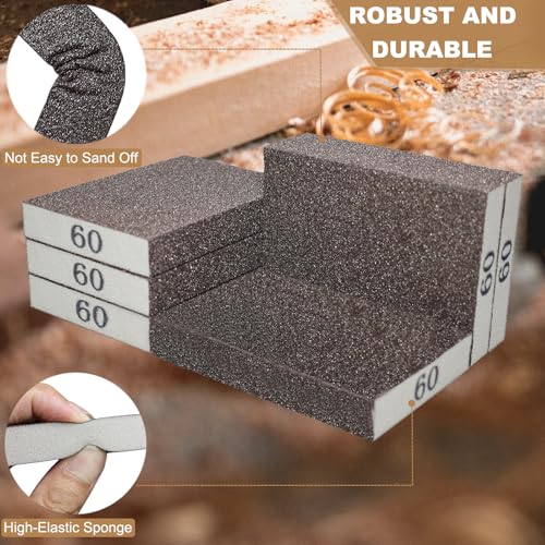 Tonmp 6 Pack 60 Grit Coarse Sanding Sponge - Washable and Reusable for Pot, Pan, Glasses, Wood, and Metal Sanding (60 Grit)