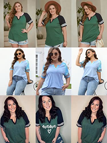 Summer Plus Size Tops for Women Loose Fit V Neck Raglan Tunics Turquoise 14W