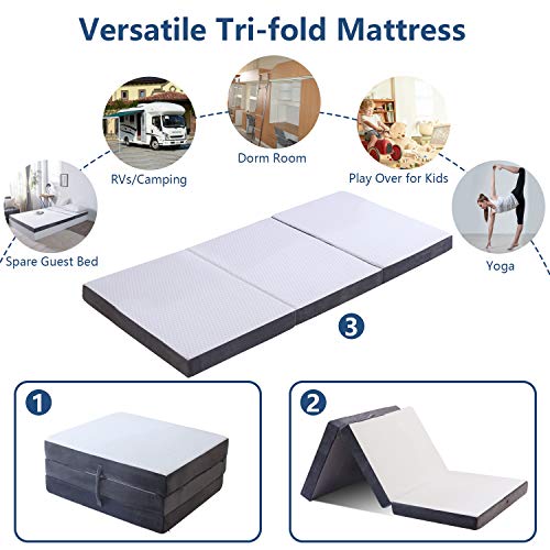 Folding Mattress - Foldable Futon Mattress Portable Floor Mattress with Soft Breathable Cover for Guests Children and Adults, Sofa Bed Mattress for Back Pain Relief, Twin 38"x75"x4"