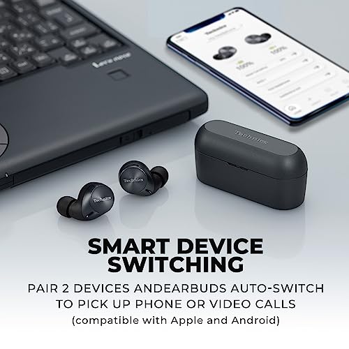 Technics HiFi True Wireless Multipoint Bluetooth Earbuds with Advanced Noise Cancelling, Impressive Call Quality Using JustMyVoice Technology, Alexa Built in, EAH-AZ60-K (Black)