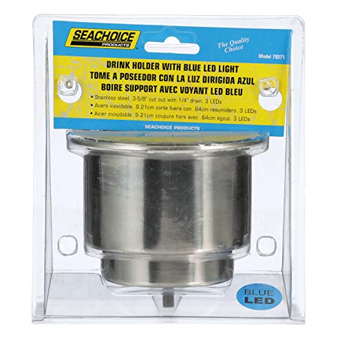 Seachoice Boat Drink Holder, Recessed, Blue LED, Stainless Steel