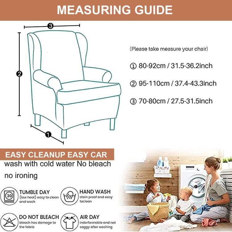 Eco-Ancheng Wingback Chair Slipcover 2 Piece Wingback Chair Cover Spandex Wing Chair Slipcovers Wingback Armchair Covers with Elastic Bottom for Living Room Wingback Chair