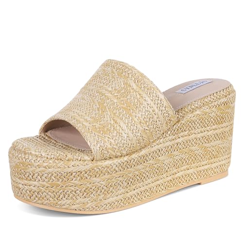 CYNLLIO Womens Wedges Slide Sandals Slip on Open Toe Platform Sandals Summer Espadrilles Sandals Beach Shoes Outdoor High Heel Slippers