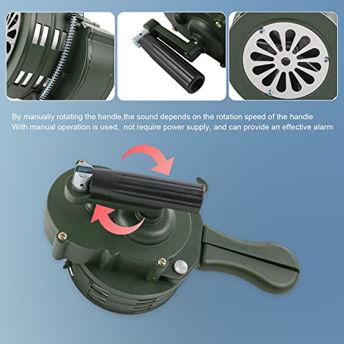 DICMIC Metal Hand Crank Siren Horn, Manual Handheld Air Raid Siren, Portable Loud Emergency Safety Siren, Green