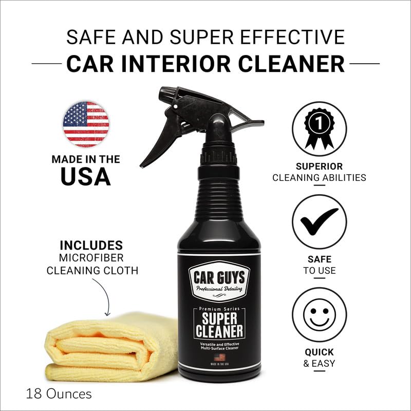 CAR GUYS Super Cleaner | Effective Car Interior Cleaner | Leather Car Seat Cleaner | Stain Remover for Carpet, Upholstery, Fabric, and Much More! | 18 Oz Kit