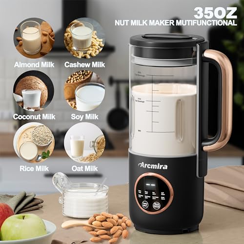 Automatic Nut Milk Maker, 35 oz(1000ml) Homemade Almond, Soy, Oat, Plant-Based Milk and Non-Dairy Beverages, Almond Milk Maker with Delay Start/Keep Warm/Boil Water, Soy Milk Maker with Nut Milk Bag