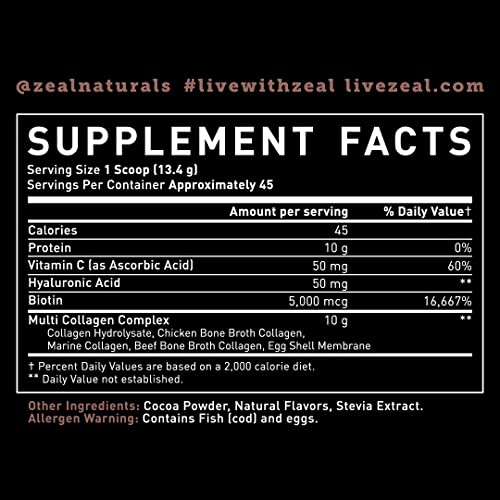 Premium Multi Collagen Peptides Protein Powder (1, 2, 3, 5 & 10) with Vitamin C, Biotin, Hyaluronic Acid, for Hair Skin and Nails - Marine, Bovine, Chicken & Eggshell (Unflavored, 45 Servings)