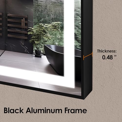 YOOSHINE LED Bathroom Mirror Metal Frame with Lights 24x32 Front and Backlit Lighted Vanity Mirrors for Wall Mounted Dimmable Anti-Fog Memory Function Tempered Glass Horizontal Vertical