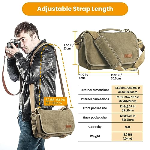 TARION Canvas Camera Bag Crossbody - Vintage Photo Bag DSLR Camera Messenger Bag Single Shoulder Bag Photo Bag Case for Women Men Street Urban photography With Waterproof Raincover Green RS-01