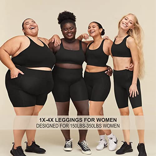 FULLSOFT Plus Size Biker Shorts for Women-High Waist X-Large-4X Tummy Control Womens Shorts with Pockets Leggings Shorts for Yoga Workout(2 Pack Black,X-Large)