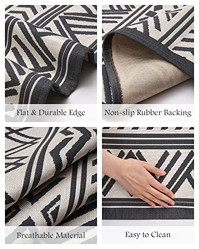 Outdoor Rug Carpet 5x8 ft, Flatweave Textured Outdoor Patio Rug Non Slip Indoor Outdoor Rugs with Rubber Particles Backing Boho Outdoor Area Rug for Patio Deck Front Porch Backyard Balcony