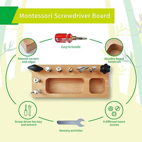 Montessori Toys for 3 4 5 Year Old, Montessori Screwdriver Board, Kids Wooden Toys, Fine Motor Skills Toys, Sensory Preschool Learning Toys for Toddler Travel