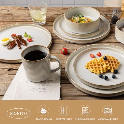 MONITO Ceramic Dinnerware 16 Pieces Bonbon Beige Dinner Set,Plates Pasta Bowls Cereal Bowls Reactive Change Glaze Dish Sets, Modern Stoneware Dishes,Gift.