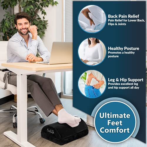 ComfiLife Ergonomic Under Desk Foot Rest for Office Use – Adjustable Height Memory Foam Foot Stool Under Desk for Office Chair & Gaming Chair – for Back & Hip Pain Relief (Black)