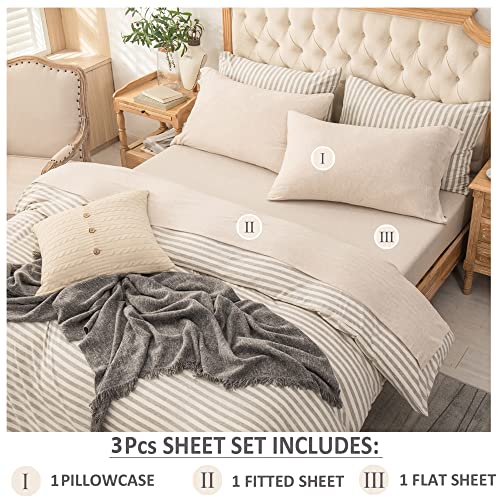 PURE ERA Jersey Knit 4pc Bed Sheet Set 100% T-Shirt Heather Cotton Super Soft Comfy Breathable Fits Mattress Up to 20" Extra Deep Pocket (Heather Navy Blue, Queen)