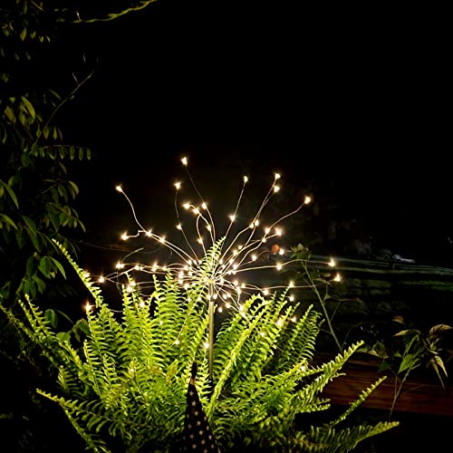FOOING 6 Pcs Solar Garden Lights Solar Firework Lights, 200 LED Solar Powered String Light 2 Modes Twinkling Solar Lights for Outside, Wedding, Party,Patio (Warm White)