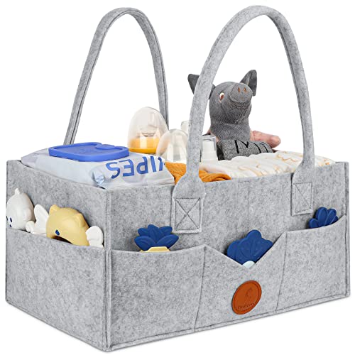 Maliton Diaper Caddy Organizer - Diaper Caddy for Baby Nursery Storage, Felt Diaper Organizer for Baby Stuff with Handle, 15" x 9" x 7" Portable Baby Basket Boy Girl Changing Table Organizer (Grey)