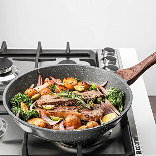 SENSARTE Nonstick Frying Pan Skillet with Lid, Omelet Pan with Cover, Healthy Egg Pan Chef's Pan, Kitchen Cooking Pan, PFOA Free (8inch + Glass Lid)