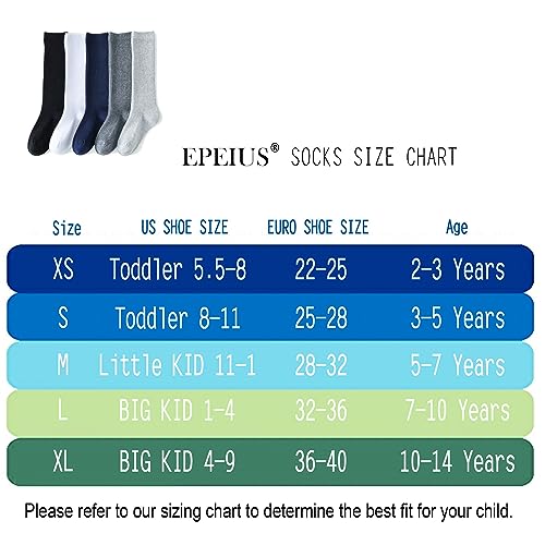 EPEIUS Toddler Girls Knee High Socks Seamless Cotton School Uniform Socks Ribbed Knee Highs Kids Boy White Long Socks 3-5 Years Assorted 5 Pack S