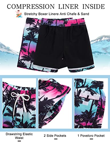 UNICOMIDEA Boys Hawaiian Outfits Kids Beach Outfit for 5-6 Years 2 Pieces Sets Summer Button Down Shirts and Swim Trunks Flamingo Pattern Vacation Party